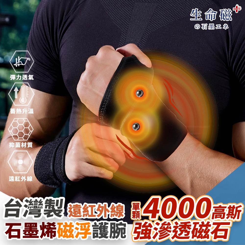 【生命磁】石墨烯 4000高斯磁石遠紅外線 強循溫感護腕 腕隧道 板機指 手腕痛 媽媽手 滑鼠手 電繪 護具, , large