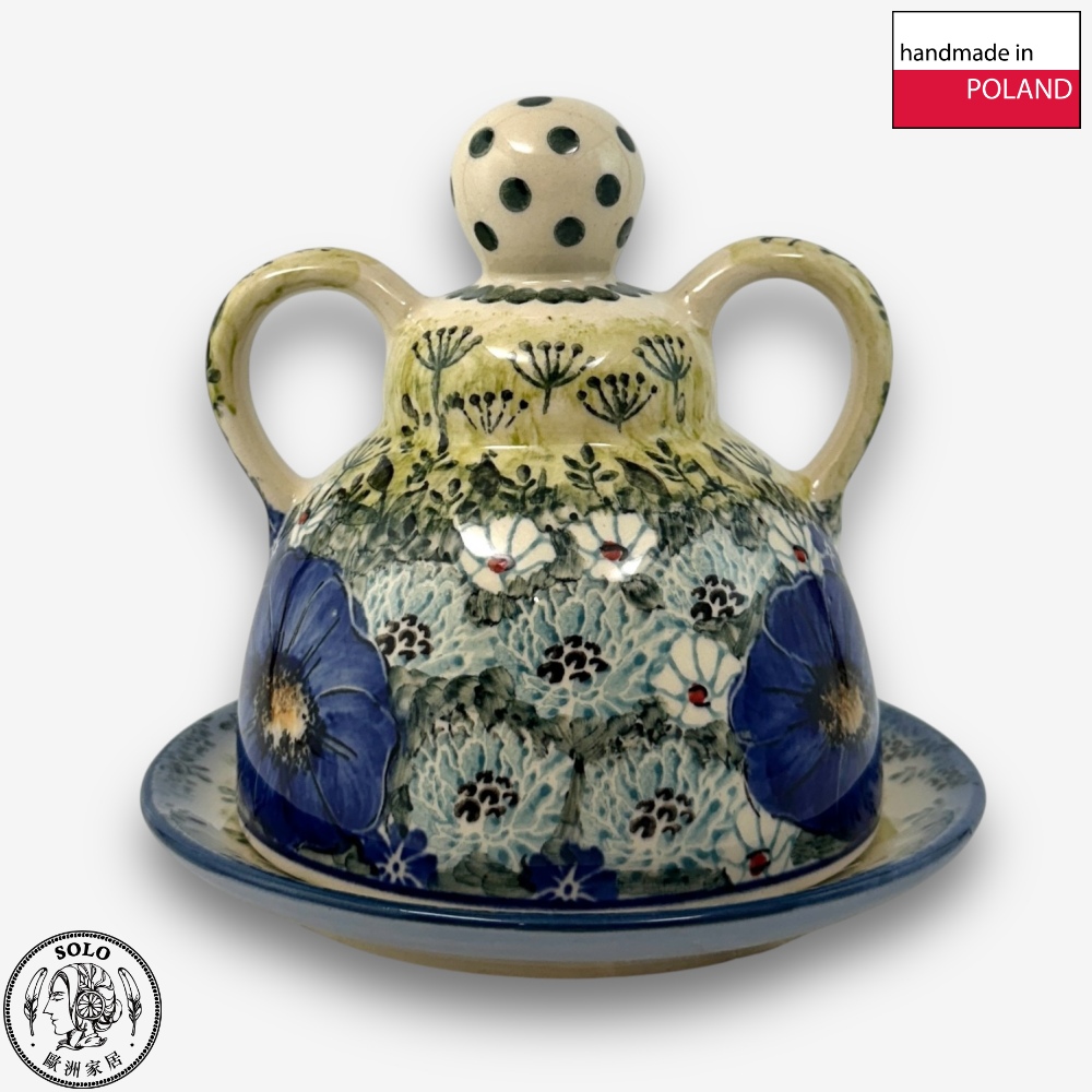 【SOLO Vintage】Cerraf Polish Pottery 14cm Cheese Lady Dessert Plate Traces of Fragrance in the Blue Fields Series Made in Poland, , large