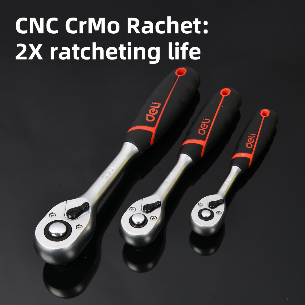 【得力工具 deli tools】 72齒 棘輪扳手 專業款 大扭力 CNC精密棘輪 手感好 防滑-3/8" 三分棘輪扳手, , large