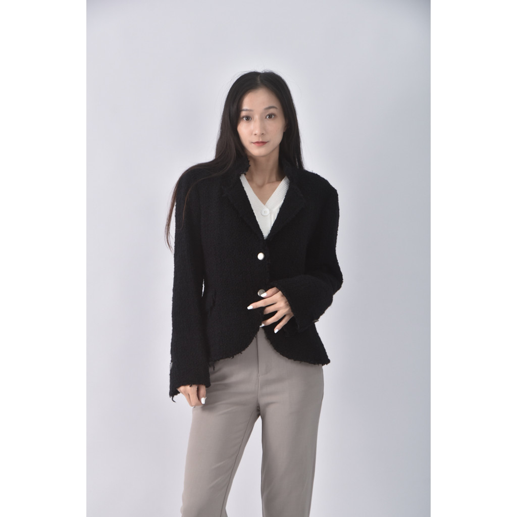 (S) zara小香風外刷毛黑色外套二手衣