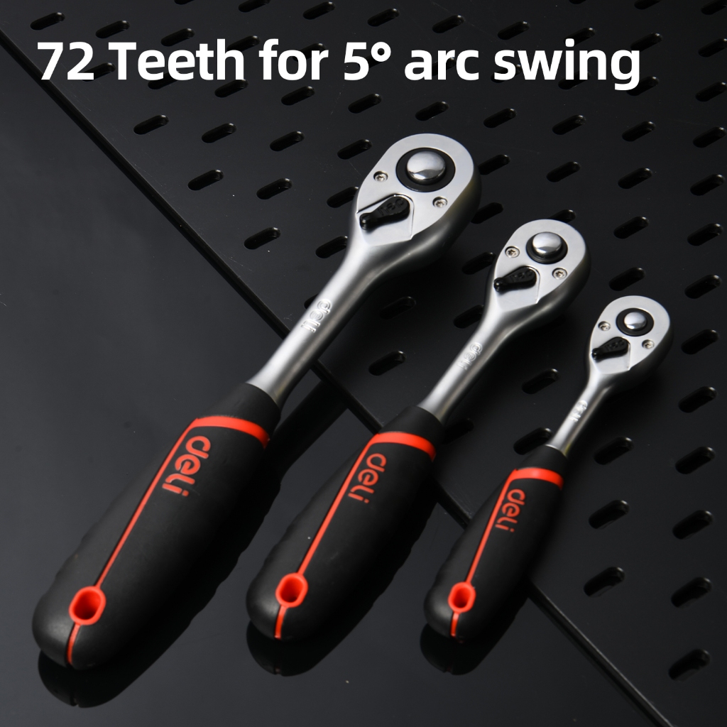 【得力工具 deli tools】 72齒 棘輪扳手 專業款 大扭力 CNC精密棘輪 手感好 防滑-3/8" 三分棘輪扳手, , large