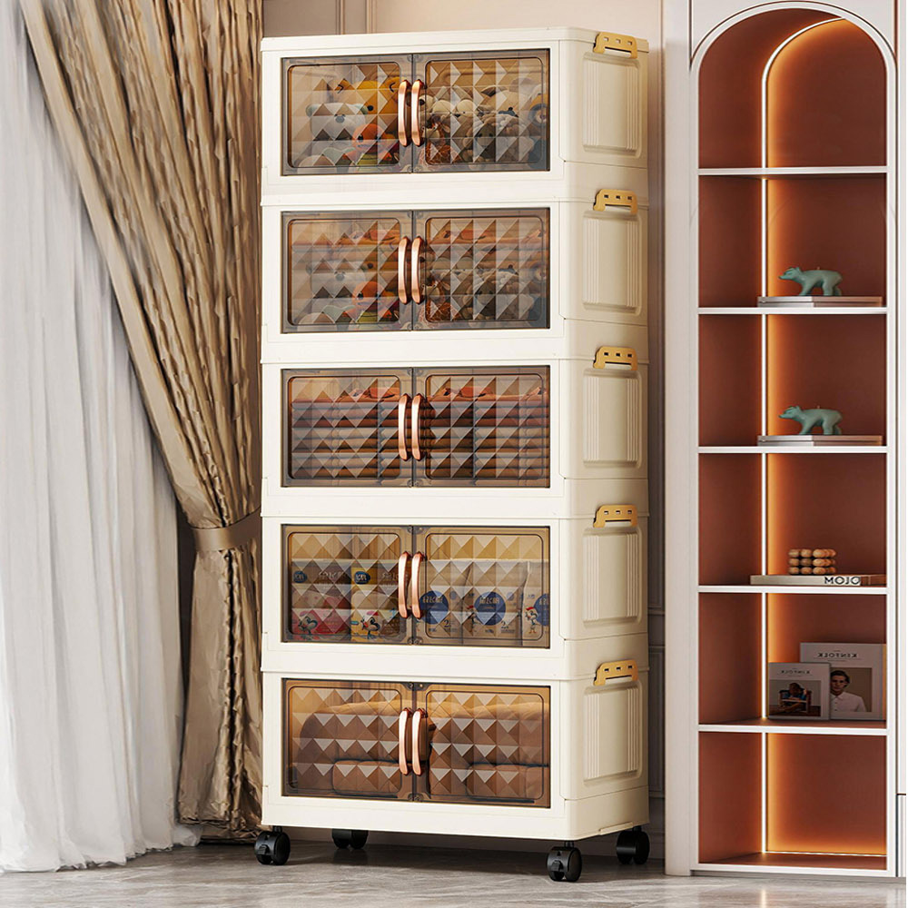 【AOTTO】50面寬雙開門透明可視格子磁吸五層折疊收納櫃(AC-5025), , large