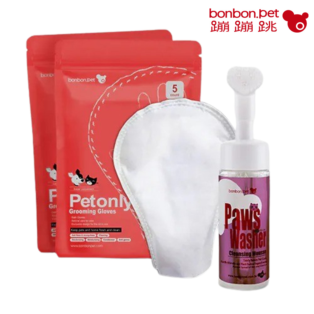 Gentle & Hypoallergenic Rose Geranium Cat Cleansing Mousse (150ml) + Bath Glove Wipes (5pcs/pack) Set