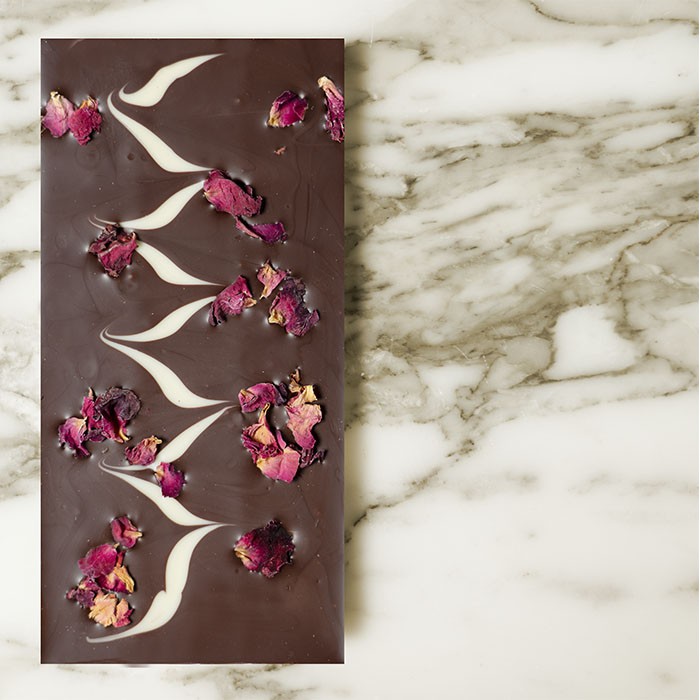 Dark chocolate with rose petals, , large