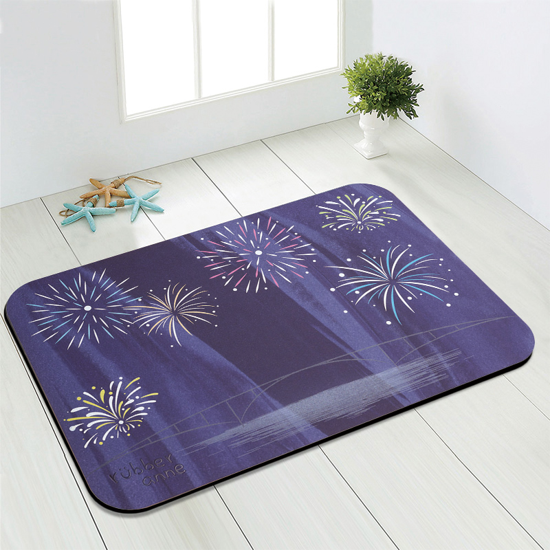 【Monster】 Luminous Soft Diatomaceous Earth Absorbent Mat &ndash; Fireworks Festival (60x40cm) &ndash; Purple Series, , large