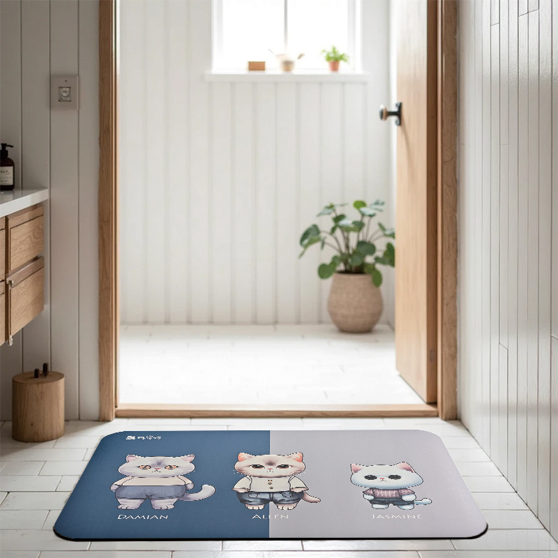 【怪獸】瑪思特 10秒頂吸 軟式珪藻土吸水地墊 貓咪系列 (60x40cm) -三隻小喵, , large