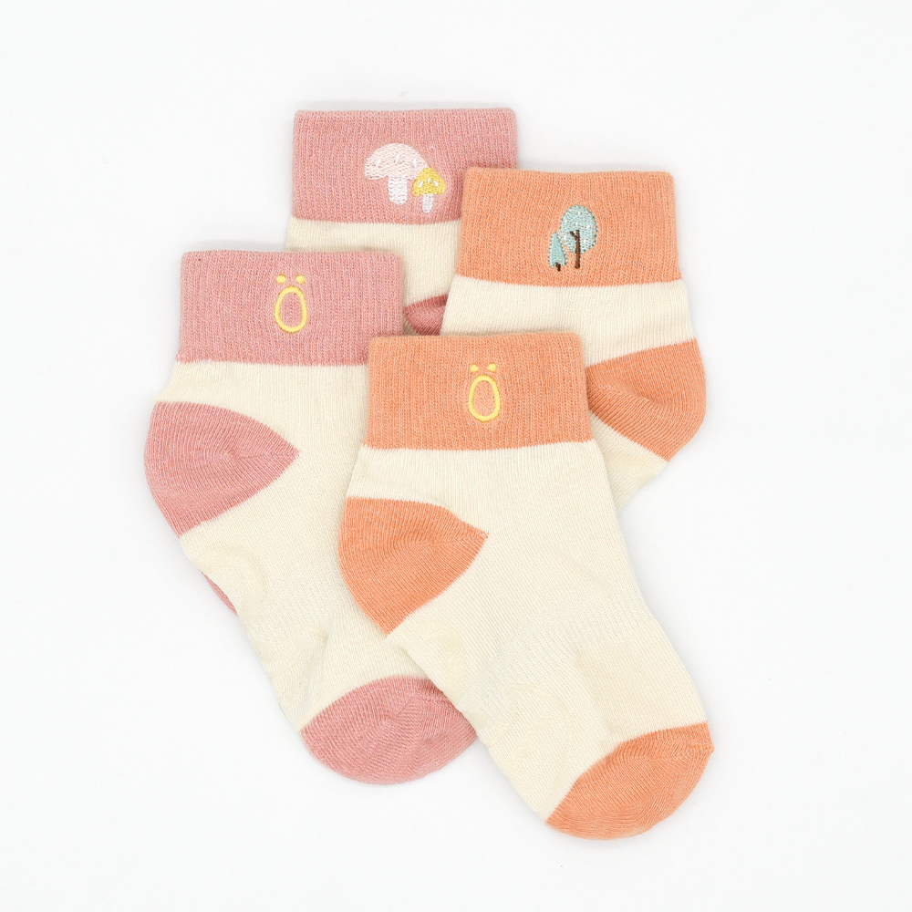 minihope美好的親子生活-刺繡寬口短襪(2雙組-菇菇+小樹)