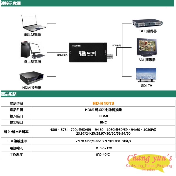 昌運監視器 HD-H101S HDMI TO SDI 影像轉換器 HDMI轉SDI訊號, , large
