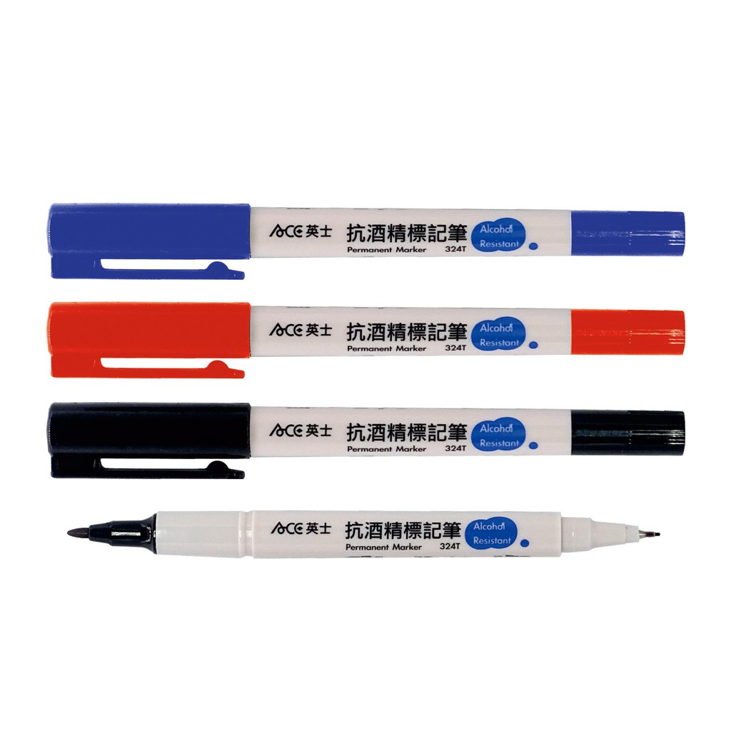 ACE英士 324T 雙頭抗酒精標記筆 Alcohol(0.5mm/1.2mm)黑, , large