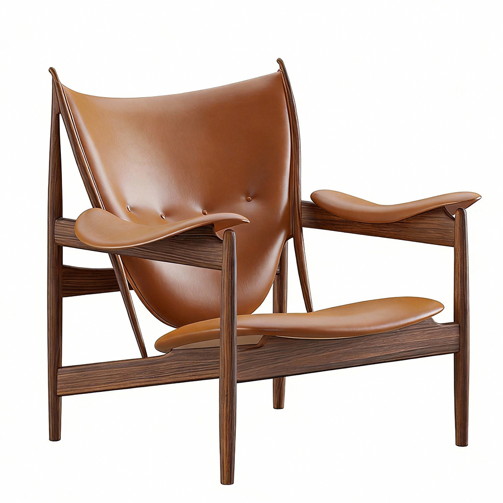 North American Black Walnut Chieftain Chair, Black Walnut Wood, Genuine Leather, Brown, , large