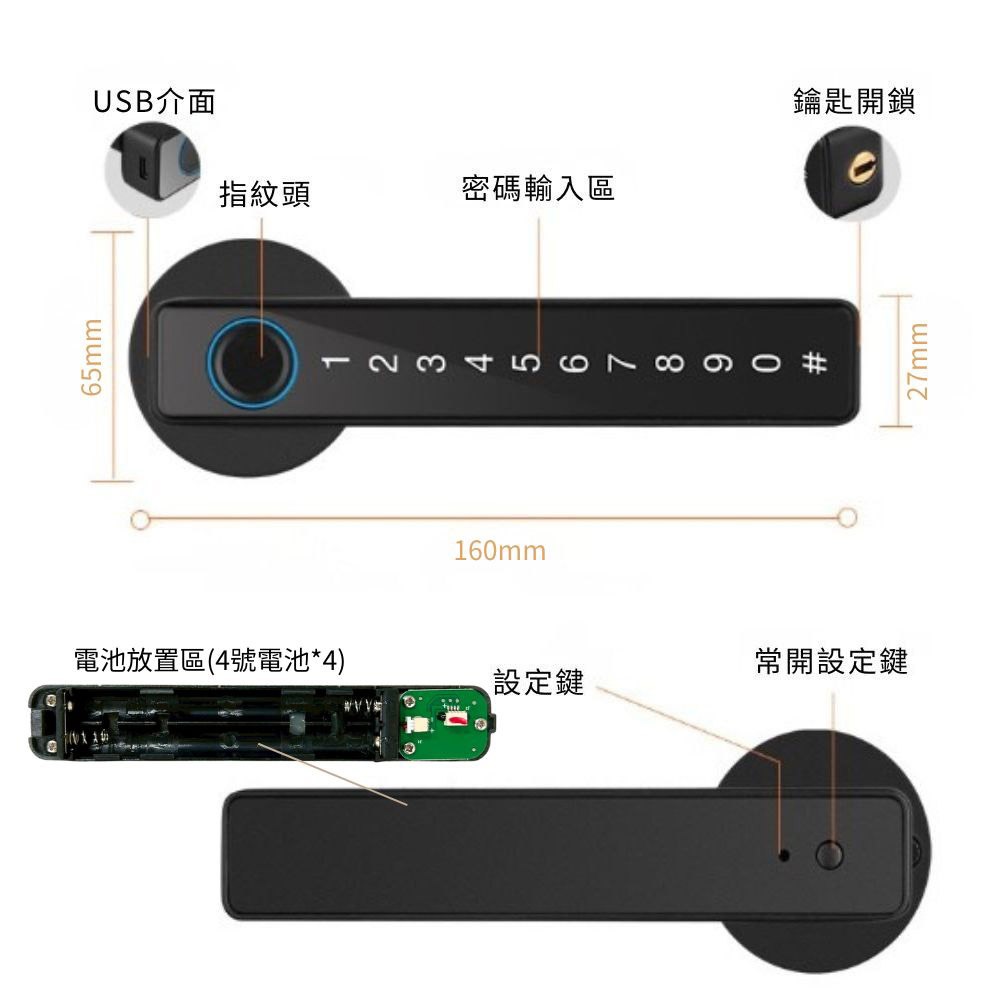 5-in-1 Smart Fingerprint Door Lock / Silver, , large