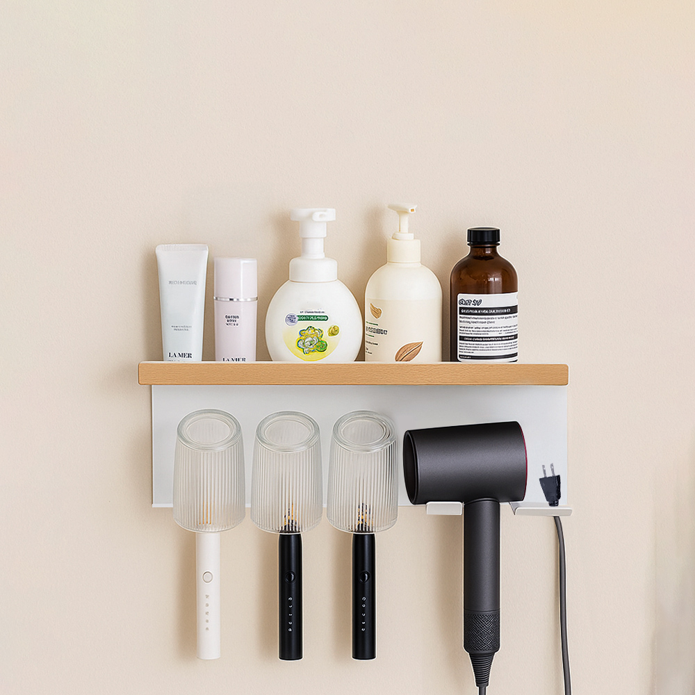 【上手家居】吹風機牙刷架 白色櫸木(浴室置物架/浴室收納架/吹風機架/牙刷置物架), , large