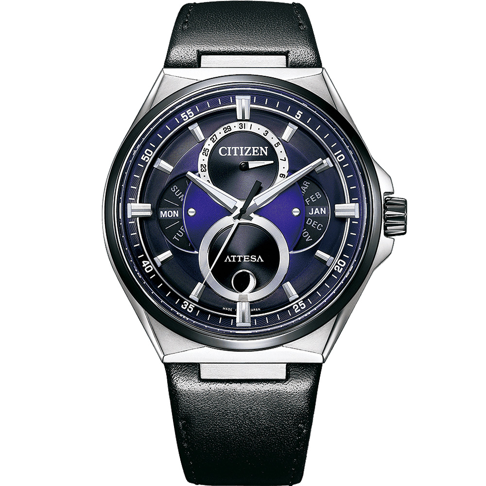 CITIZEN 星辰 鈦金屬 光動能三重日曆月相手錶-紫/42mm BU0066-11W, , large