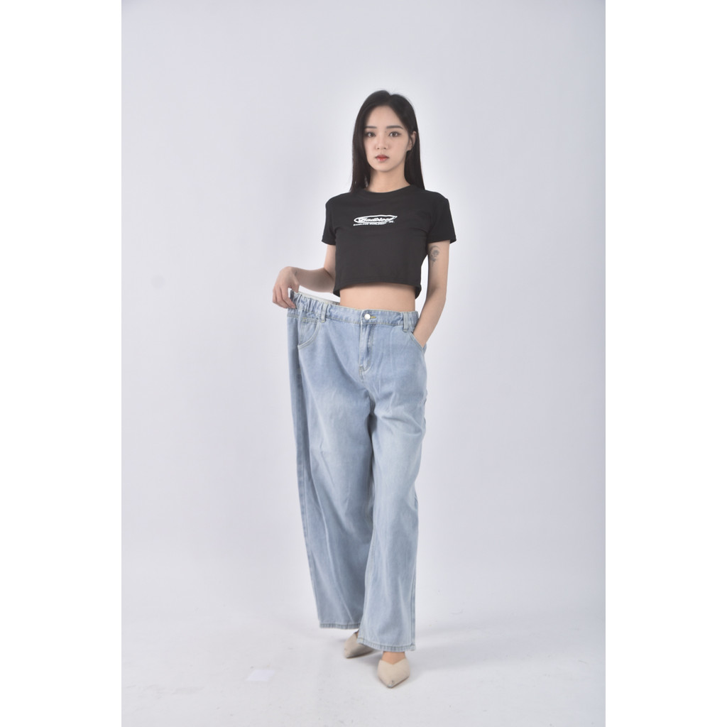 (2XL) meowstore5高腰丹寧牛仔質感棉質藍色長褲二手衣, , large
