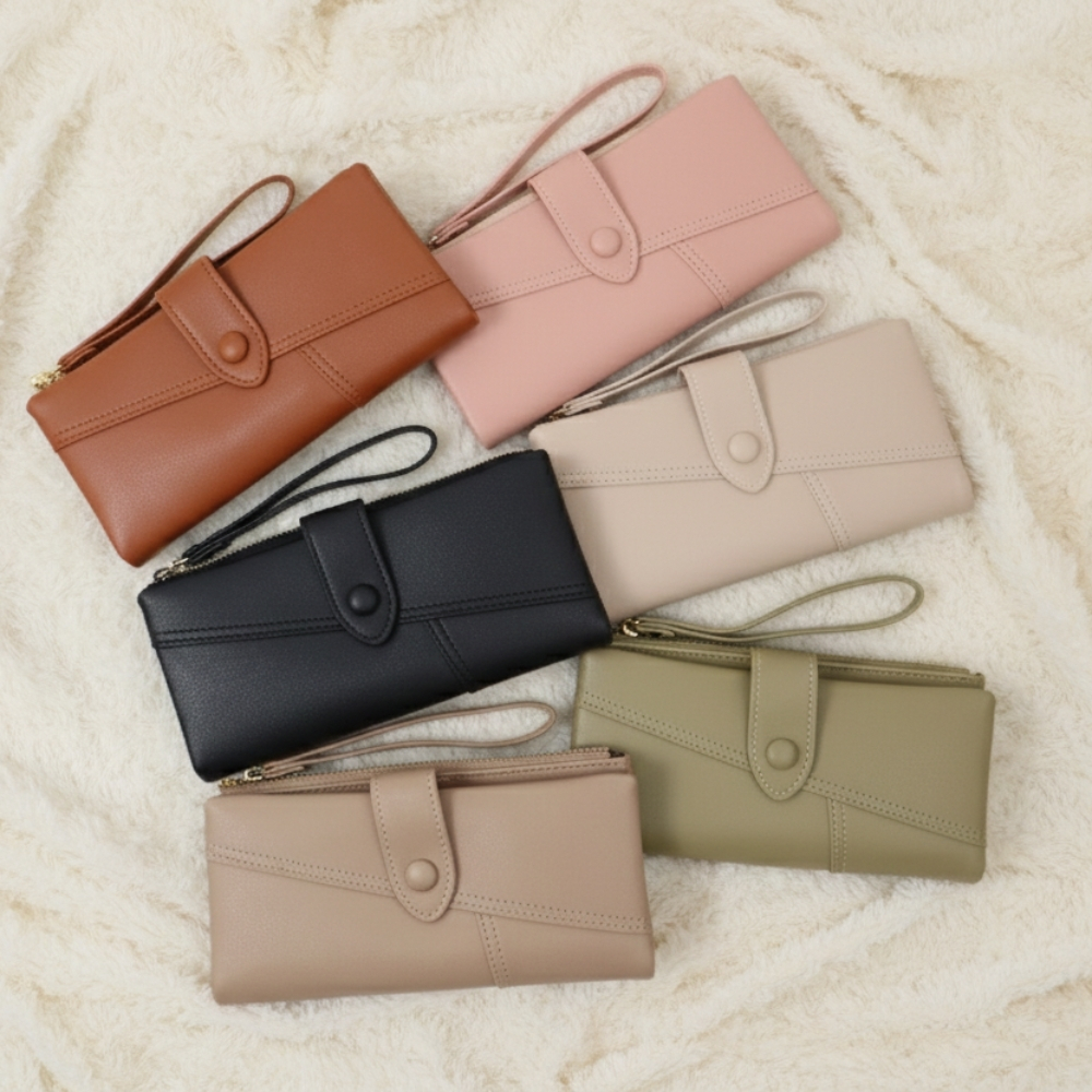 Soir&eacute;e  典雅對折長夾-櫻花粉 多卡位收納 人氣女用皮夾 女夾鈔票卡片零錢收納包, , large