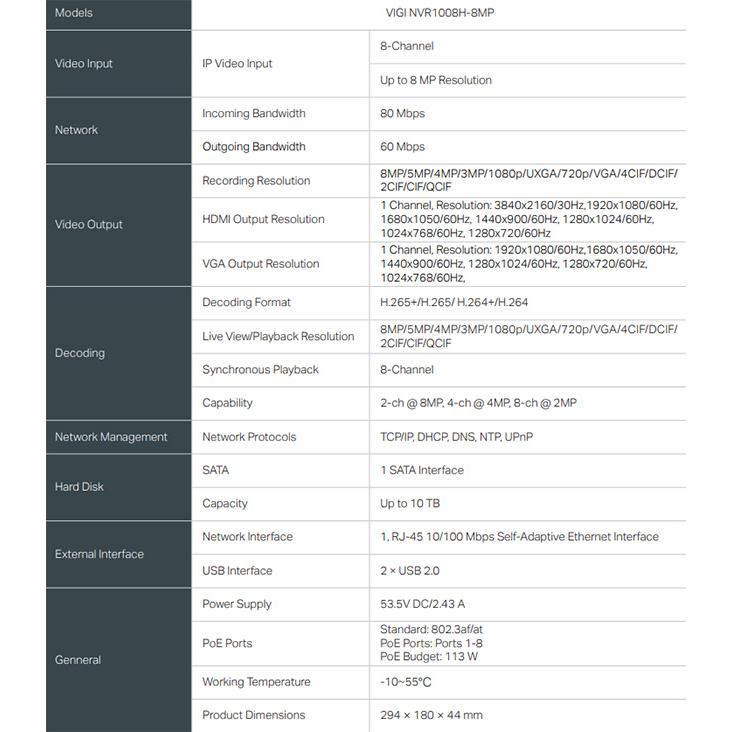 TP-LINK 昌運監視器組合 VIGI NVR1008H-8MP 8路主機+VIGI C340I 4MP網路攝影機*8, , large