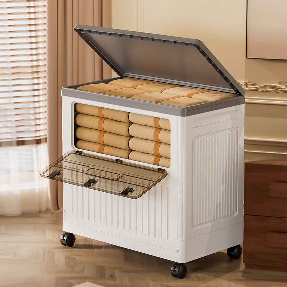 【AOTTO】110L大容量貨櫃側開掀蓋附輪收納箱-白色(AL-021W*2), , large