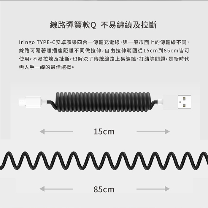 Iringo 四合一USB傳輸充電線 轉接頭全配組 Type-C、蘋果、Micro USB, , large