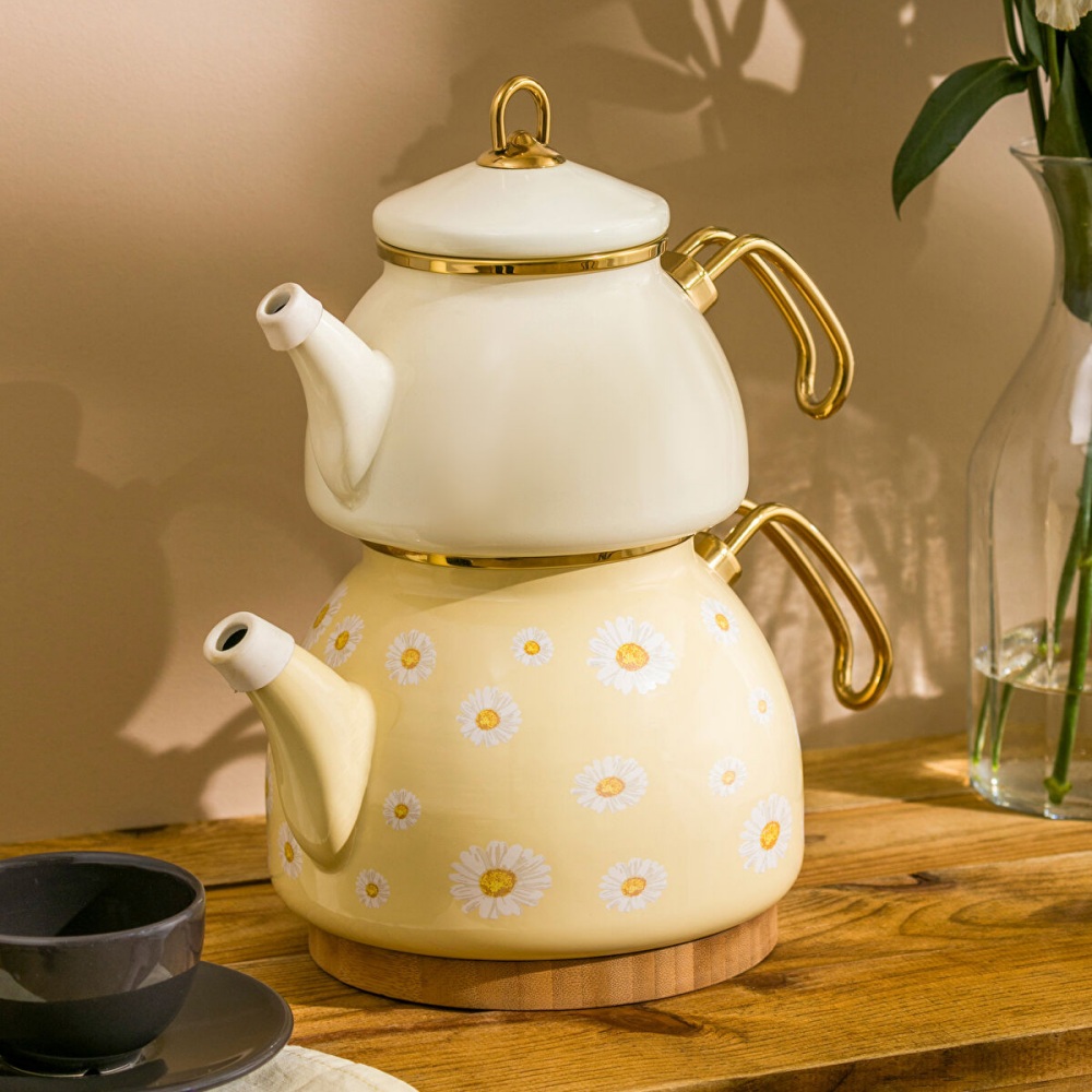 【SOLO Vintage】LCW Home 鄉村雛菊 Enamel Kettle Sub Teapot Set Made in Turkey 1.1L + 2.3L, , large