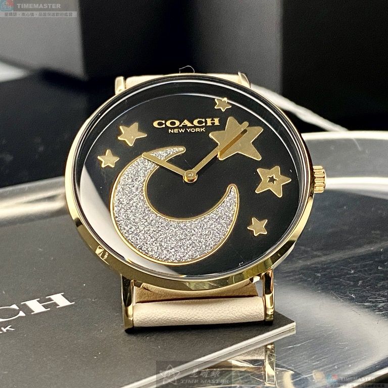[星晴錶業]COACH手錶,36mm,CH00128黑色錶面金色錶殼白真皮皮革錶帶款, , large