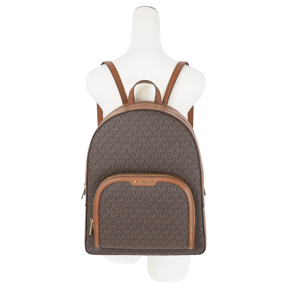 Michael Kors Jaycee 金字塗層帆布拉鍊口袋大款後背包(棕色), , large