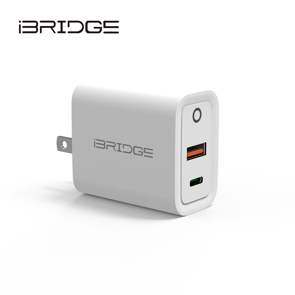 iBRIDGE PD20W Dual Port Fast Charger - White, , large