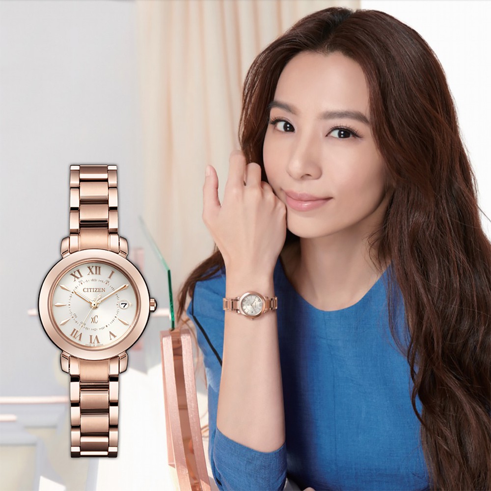 CITIZEN 星辰 XC 廣告款鈦金屬光動能電波女錶-27mm ES9442-55A, , large