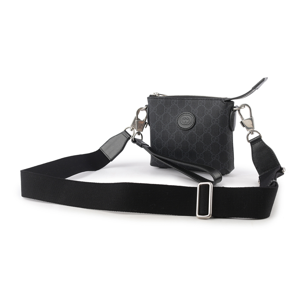 GUCCI Interlocking G 標誌附手提把迷你郵差包/黑灰色, , large