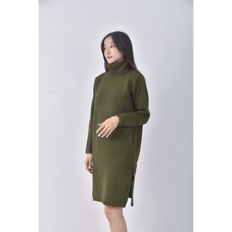 (M) 質感針織高領綠色洋裝二手衣, , large