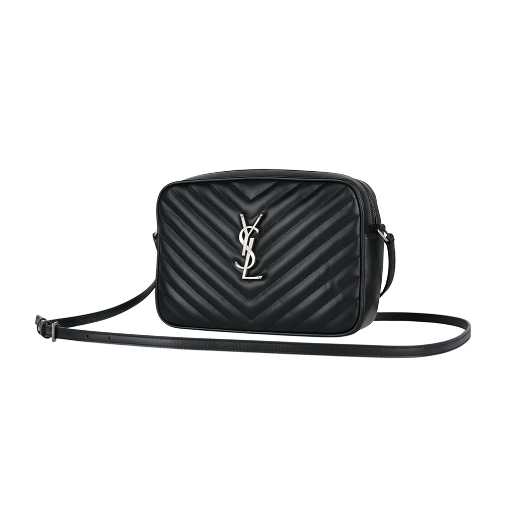 YSL Lou 銀字V紋小牛皮相機包/斜背包/黑色, , large