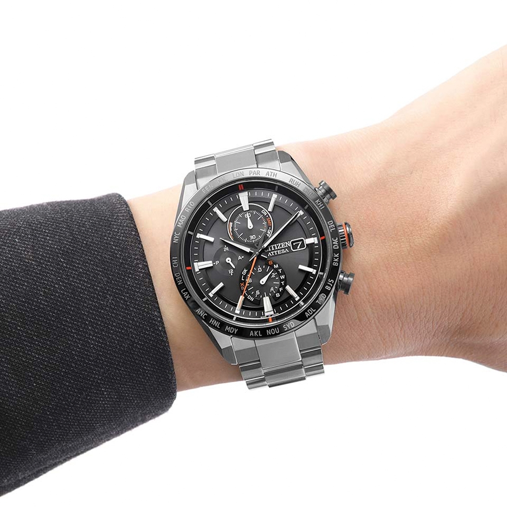 CITIZEN 星辰 鈦金屬 光動能電波萬年曆計時手錶 AT8189-61E, , large