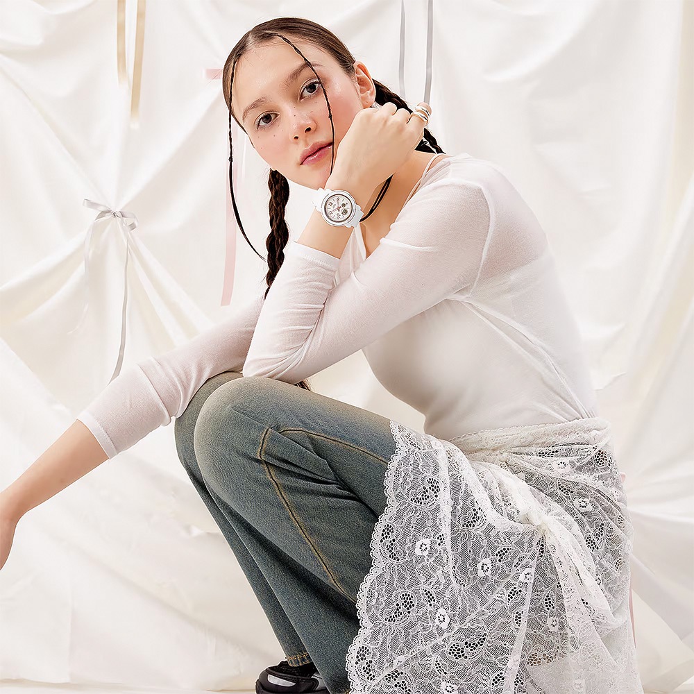 CASIO 卡西歐 BABY-G 緞帶雙顯女錶-白/粉色 BGA-290RA-7A, , large
