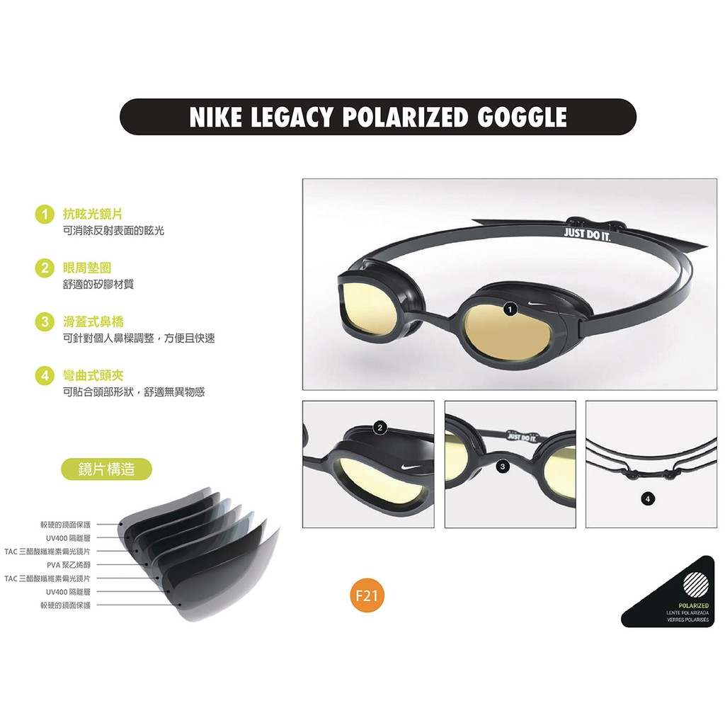 [秉宸] NIKE LEGACY POLARIZED 成人抗眩光泳鏡 蛙鏡 專業泳鏡 戶外專用泳鏡 偏光鏡片 NESSB164, , large