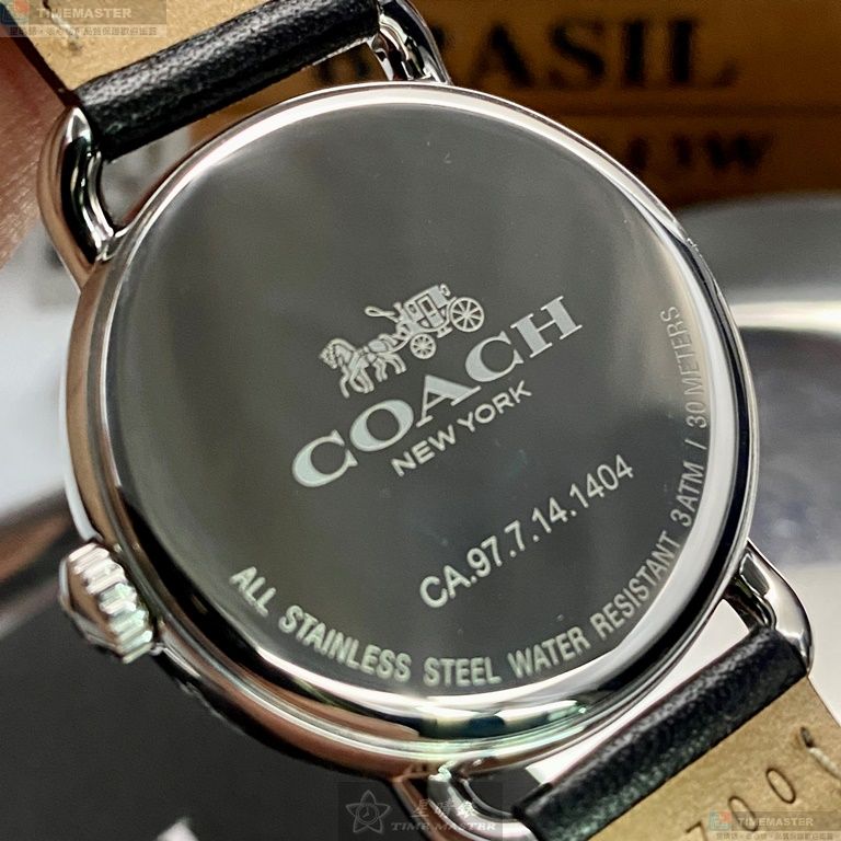 [星晴錶業]COACH手錶,36mm,CH00115黑色錶面銀錶殼深黑色真皮皮革錶帶款, , large