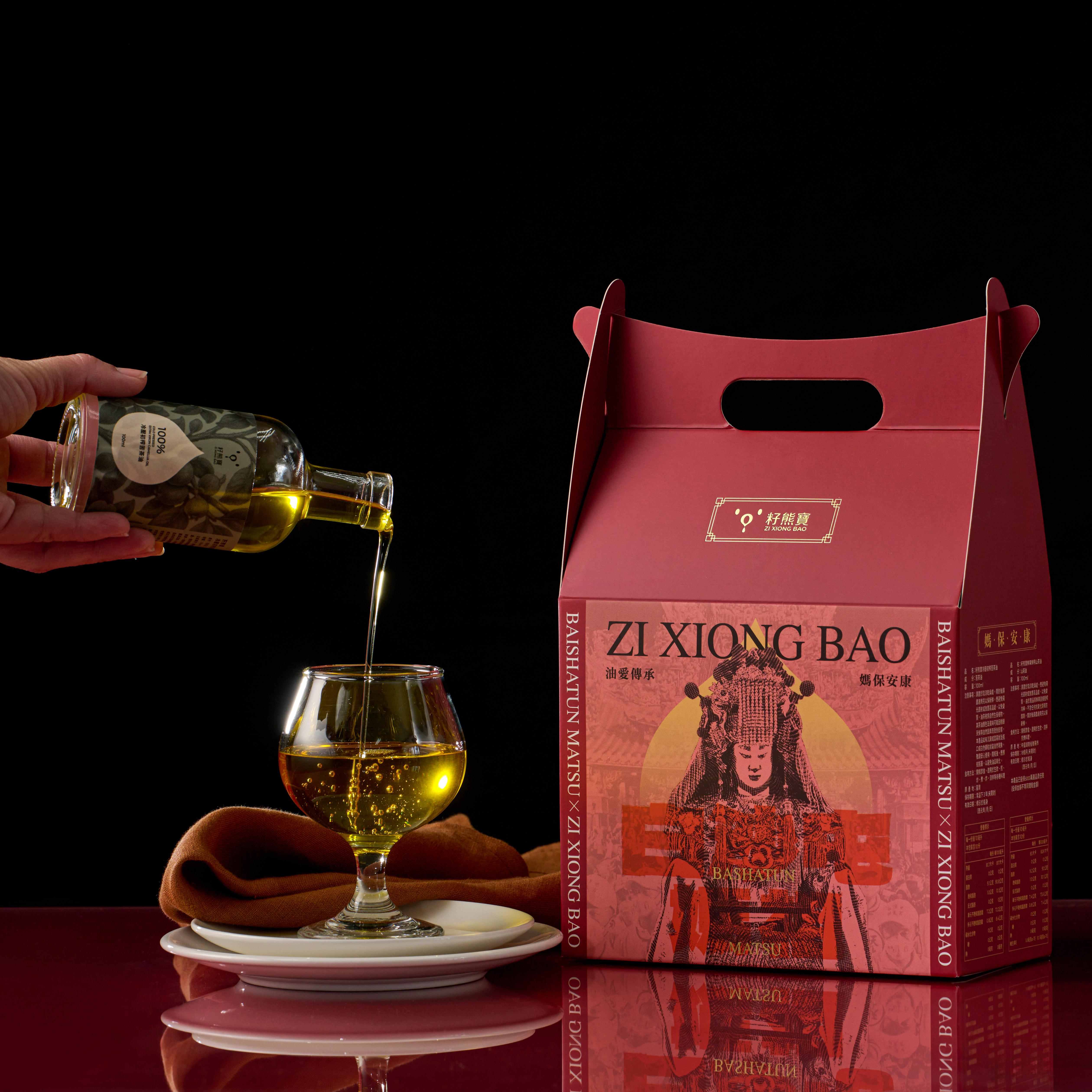 [年節預售12/31陸陸續續發貨]白沙屯媽祖 媽保安康香擔禮盒 冷壓初榨苦茶油100ml*1瓶+鮮果鮮榨山茶油100ml * 1瓶, , large