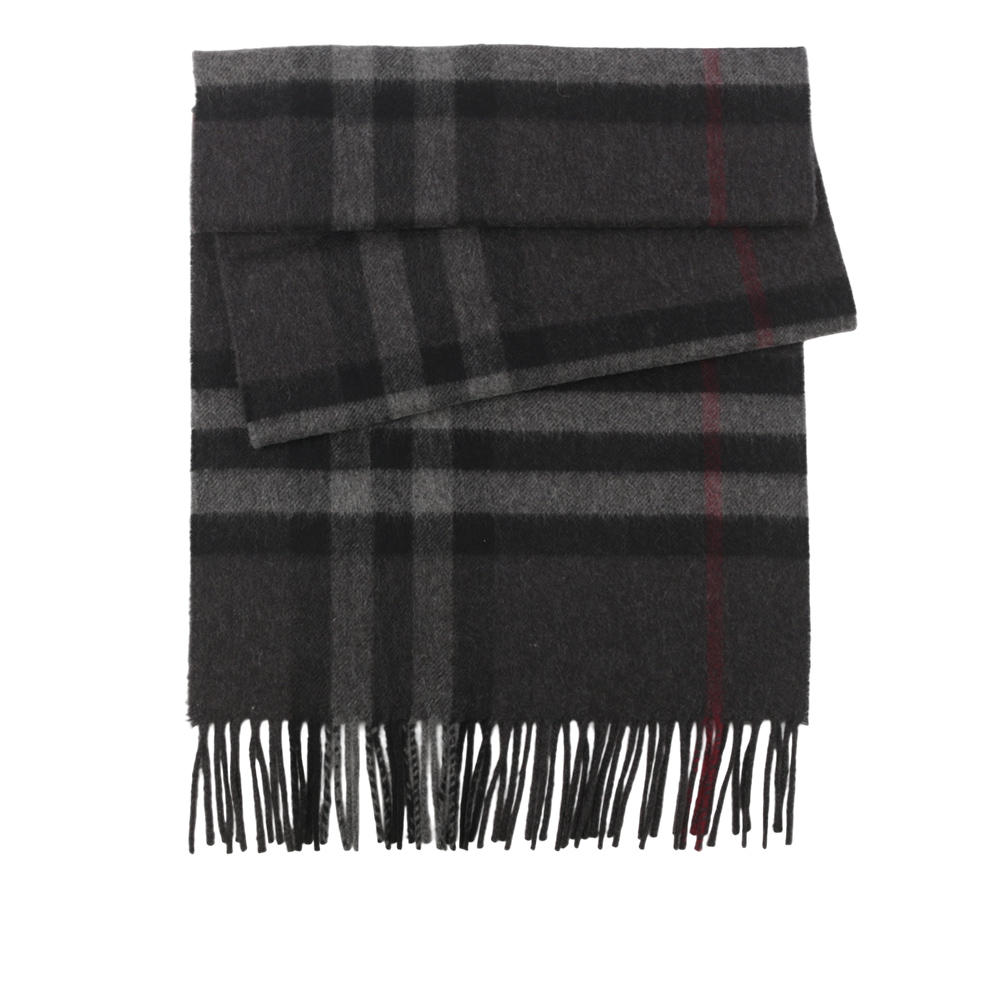 BURBERRY 基本款經典格紋喀什米爾圍巾/炭灰色, , large