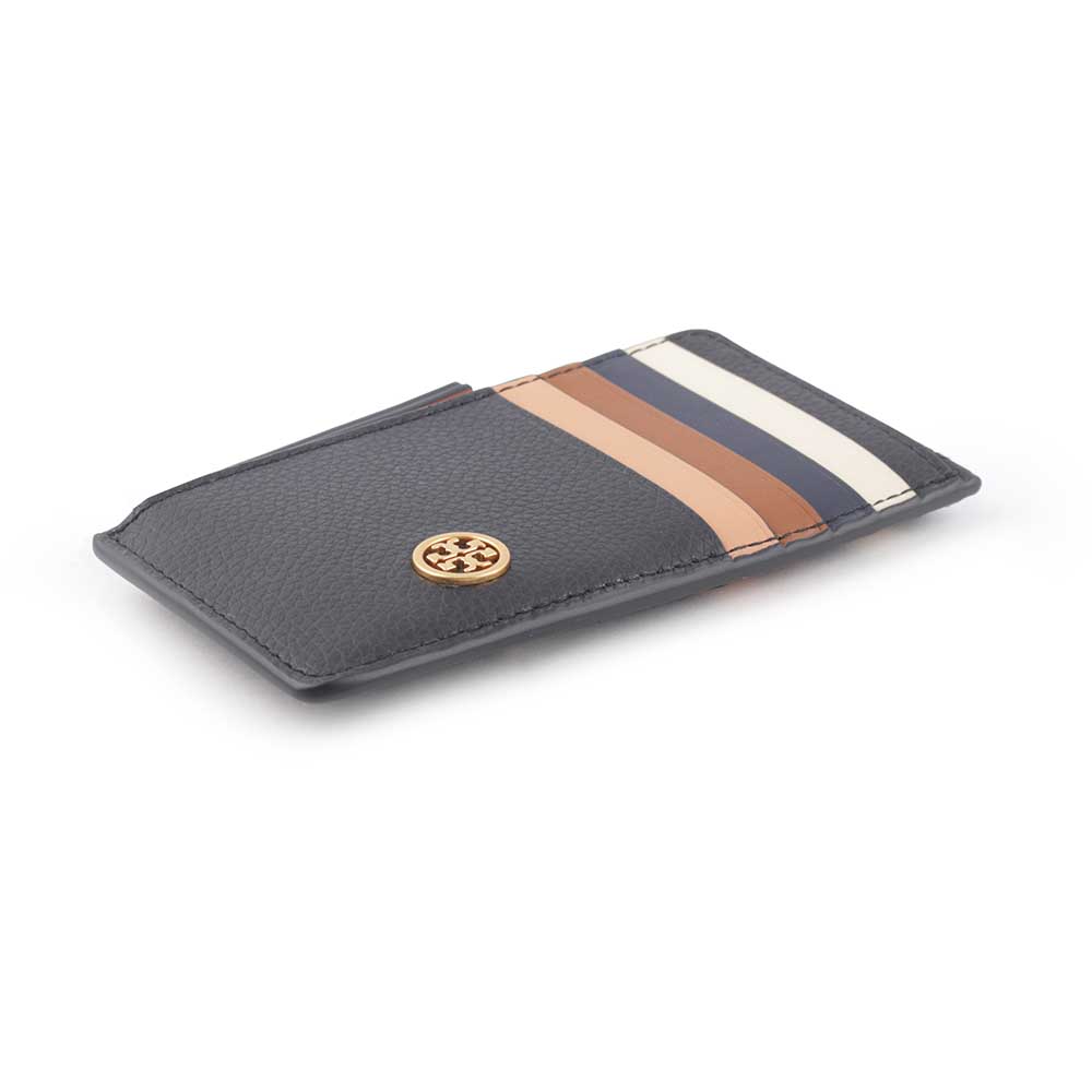 Tory Burch Robinson 荔枝皮革拼色多功能拉鍊卡片夾/黑色, , large