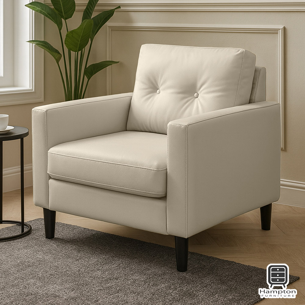 【Hampton 漢汀堡】哈特利單人沙發耐磨皮-卡其色