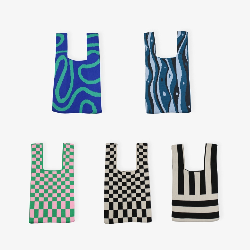 【YUN SELECT】韓系選品 針織手提包-薰紫條紋 編織包 手提袋 手提背心包, , large