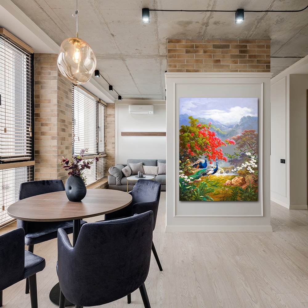 【御畫房】孔雀吉祥 國家一級畫師手繪油畫60×90cm(VF-95), , large