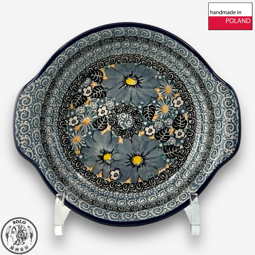 【SOLO歐洲家居】波蘭製 CA 波蘭陶 18.5cm  雙耳烤盅 夜語藍花系列, , large