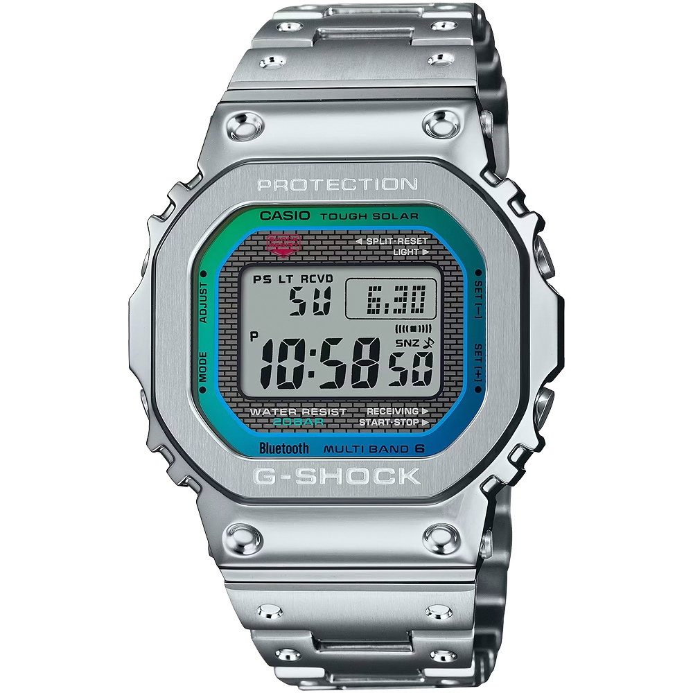 CASIO 卡西歐 G-SHOCK 全金屬 彩虹光譜 太陽能電波手錶-百搭銀 GMW-B5000PC-1, , large