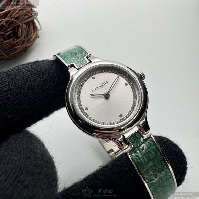 [星晴錶業]COACH手錶,26mm,CH00221銀白色錶面銀錶殼綠精鋼錶帶款, , large
