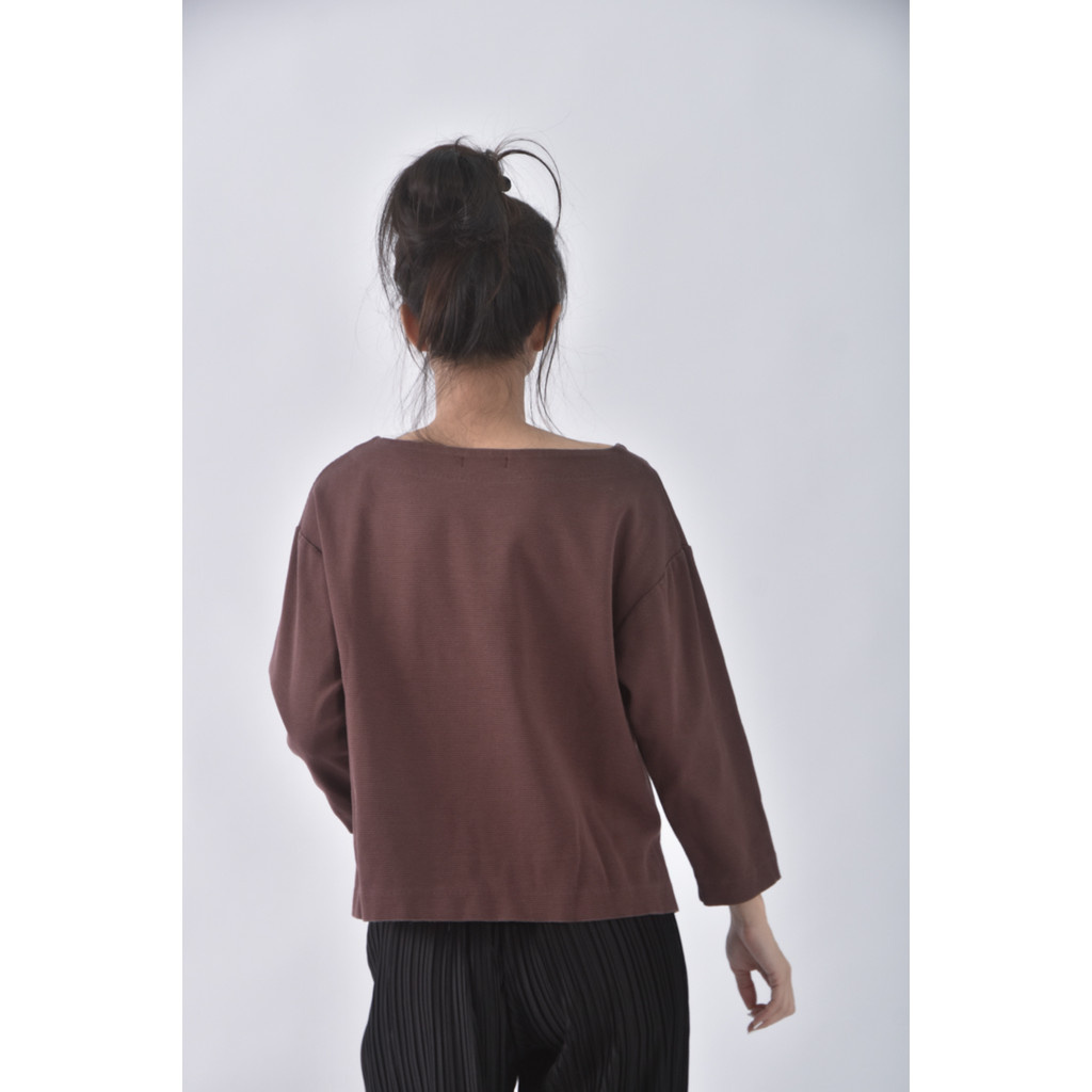 (M) beauty youth質感圓領棕色長袖上衣二手衣, , large