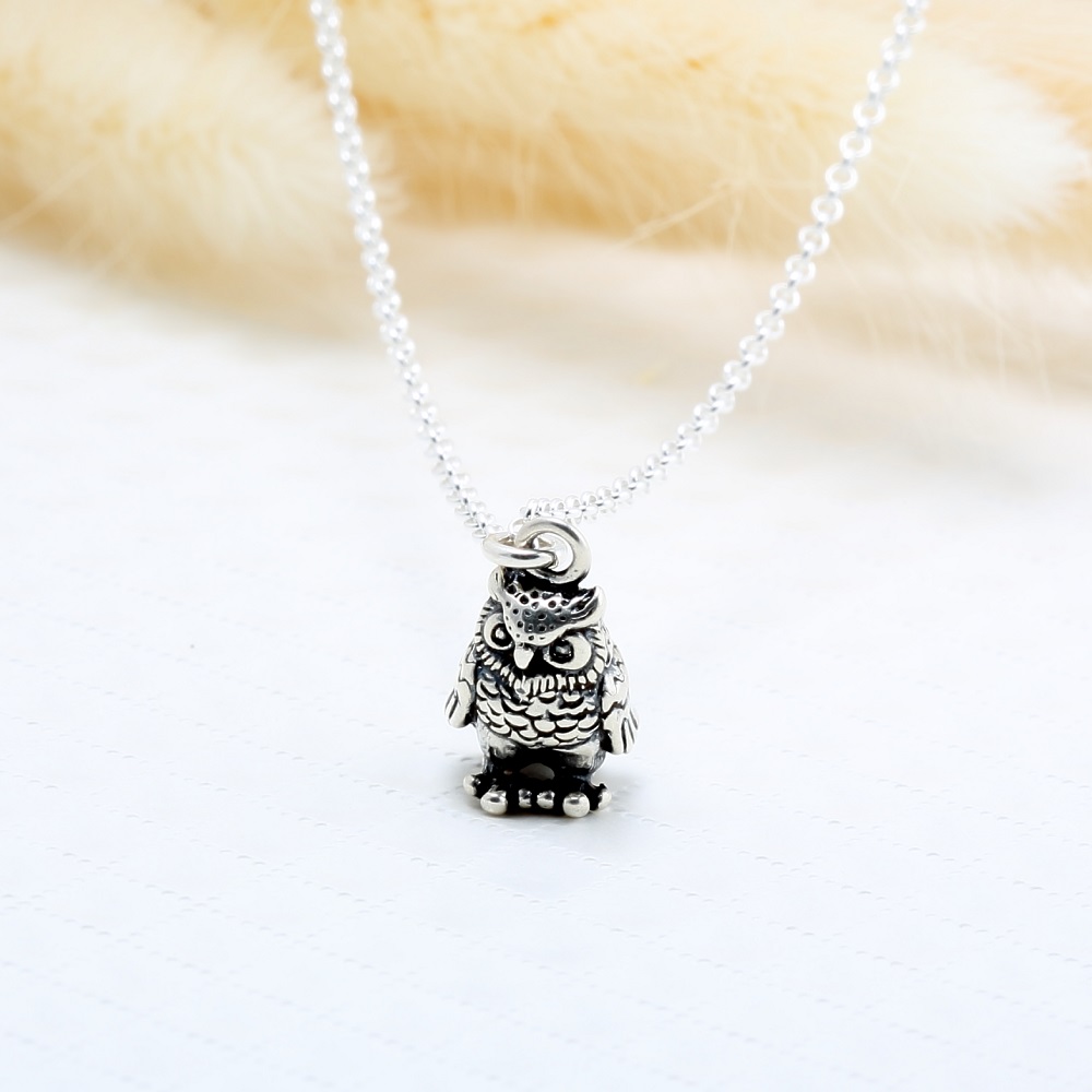【Angel & Me】Wisdom Owl s925 sterling silver necklace Valentine Day gift, , large