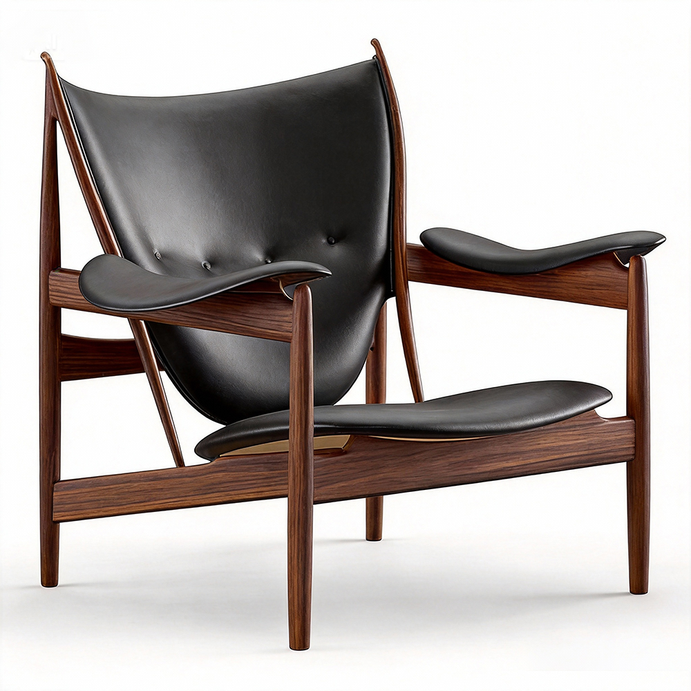 North American Black Walnut Chieftain Chair, Black Walnut Wood, Genuine Leather, Black, , large