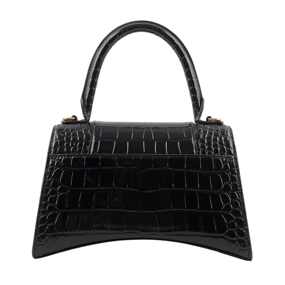 BALENCIAGA Hourglass 金釦壓鱷魚紋牛皮二用沙漏包/小款/黑色, , large