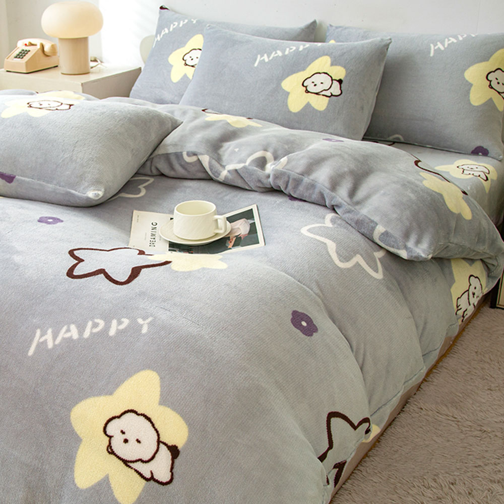 A-nice JOJO專櫃品牌 加厚款法蘭絨 床包兩用被毯四件組 柔軟細緻保暖 B - 雲朵微光, , large