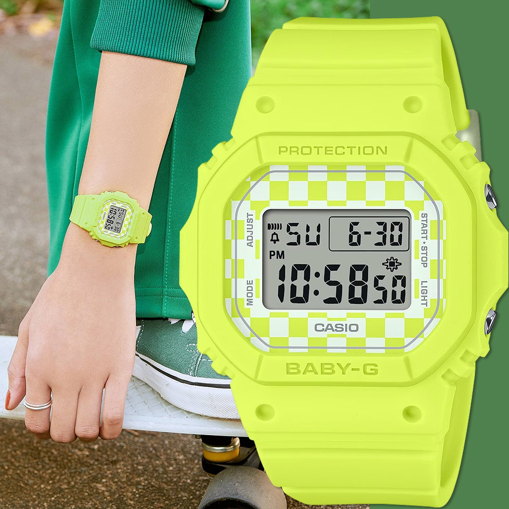 CASIO 卡西歐 BABY-G 格子旗方形女錶 電子錶 BGD-565GS-9, , large