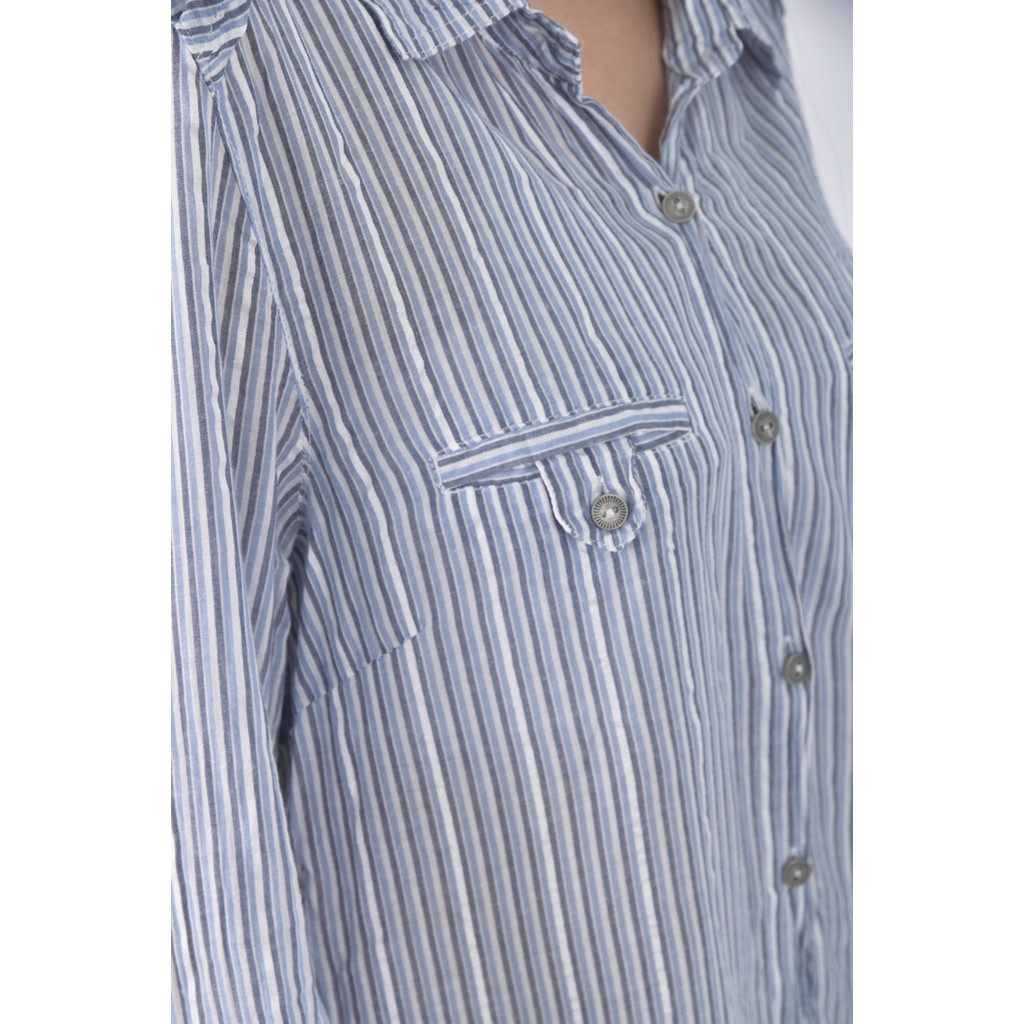 (L) net質感西裝棉質條紋藍色長袖上衣二手衣, , large